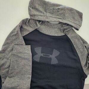Under Armour Fitted Cold Gear black gray hoodie front logo mens‎ size L